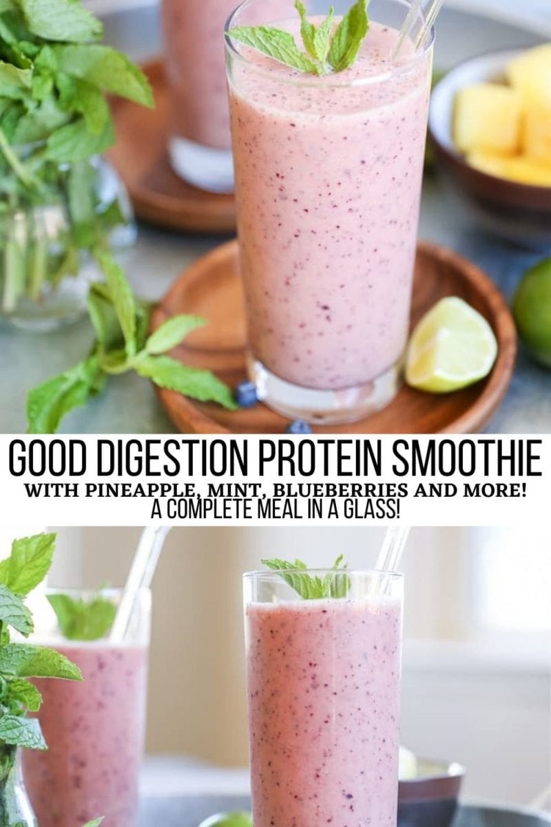 Good Digestion Smoothie - A smoothie designed to get things moving! Sweet, refreshing rejuvenating blueberry mint pineapple smoothie promoted healthy digestion and tastes amazing!