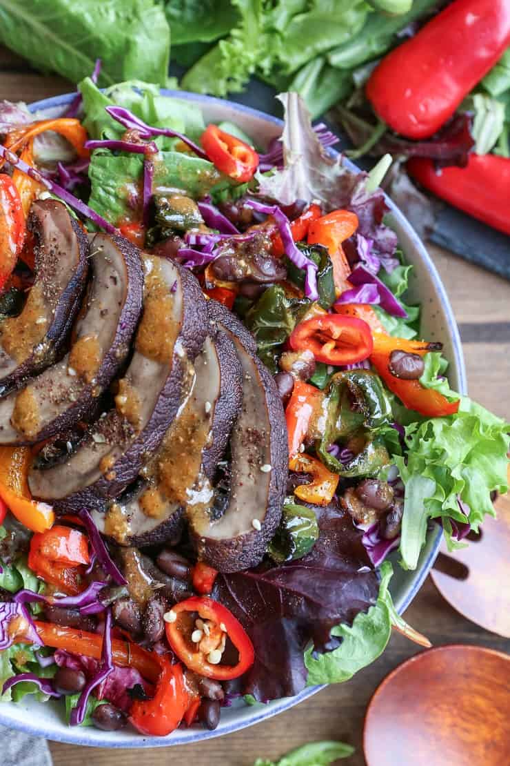 Grilled Portobello and Bell Pepper Salad with Black Beans - a healthy vegetarian meal or side dish perfect for summer