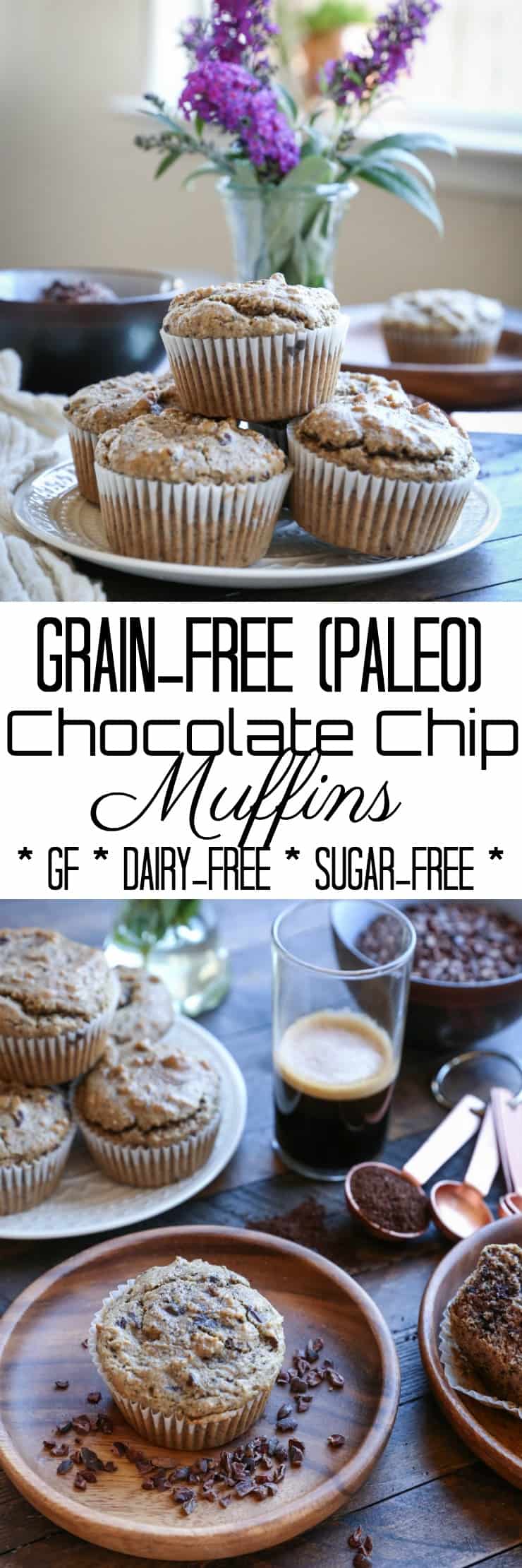 Grain-Free Paleo Chocolate Chip Muffins made with almond flour and pure maple syrup - a healthy breakfast or snack recipe!