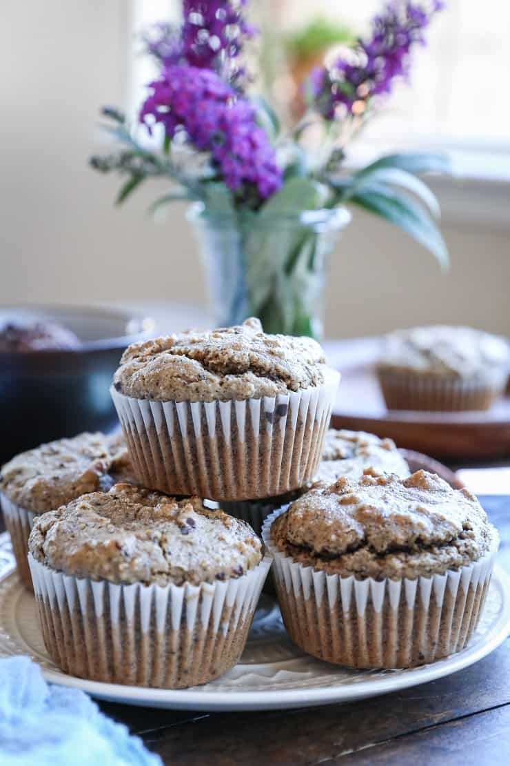 Grain-Free Paleo Chocolate Chip Muffins made with almond flour and pure maple syrup - a healthy breakfast or snack recipe!