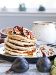 Gluten-Free Vegan Poppy Seed Pancakes with Caramelized Figs - the batter comes together quickly in your blender, making this an easy yet fancy breakfast recipe!