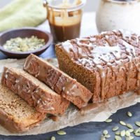 Gluten-Free Pumpkin Bread with Chai Caramel Glaze - refined sugar free, dairy-free, made with almond flour and rice flour for the ultimate moist, fluffy, and healthy treat