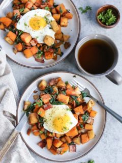Maple Bacon Butternut Squash Hash with Spinach - a nutritious, hearty breakfast perfect for fueling your day! #paleo #glutenfree