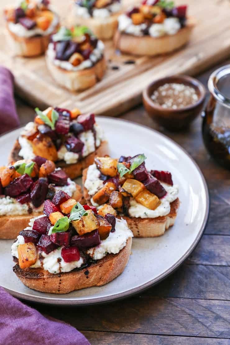 Roasted Beet Herbed Vegan Ricotta Crostini - this delicious and nutritious appetizer is plant-based and dairy-free!