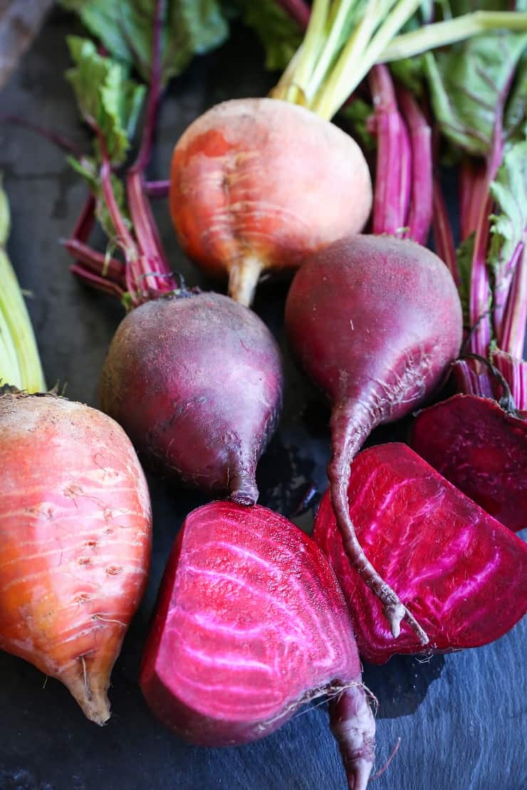 Raw beets with greens attached