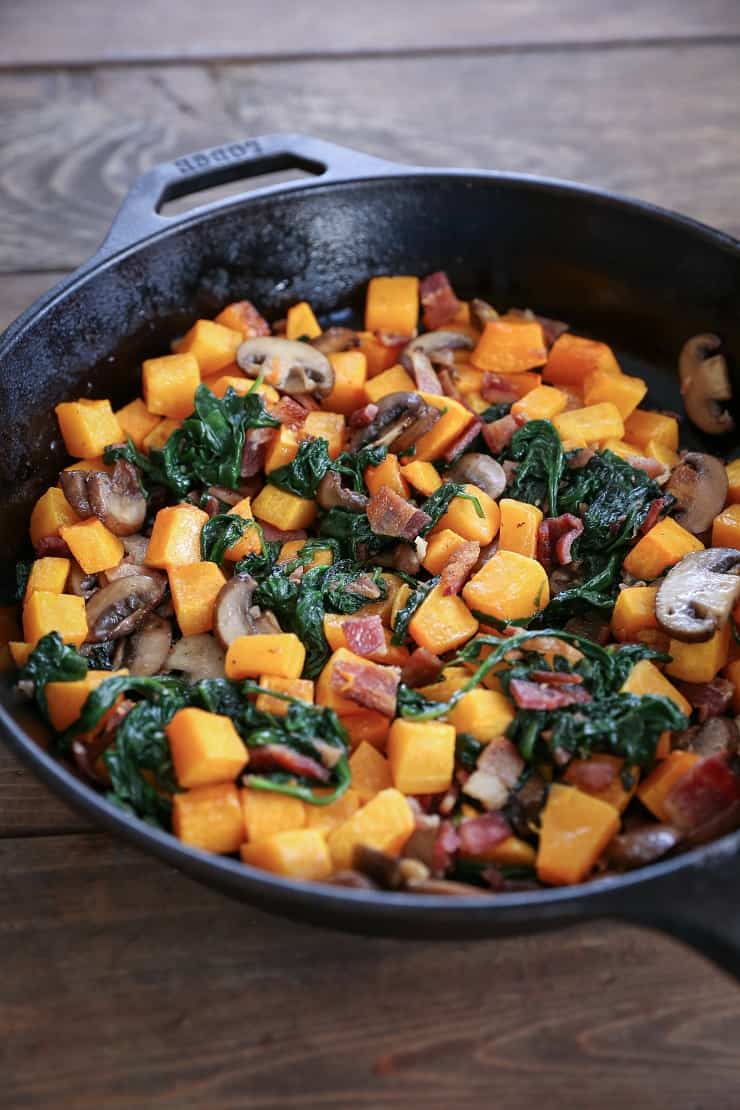 Butternut Squash Mushroom Bacon Frittata with spinach and oregano - a healthy paleo and whole30 breakfast recipe
