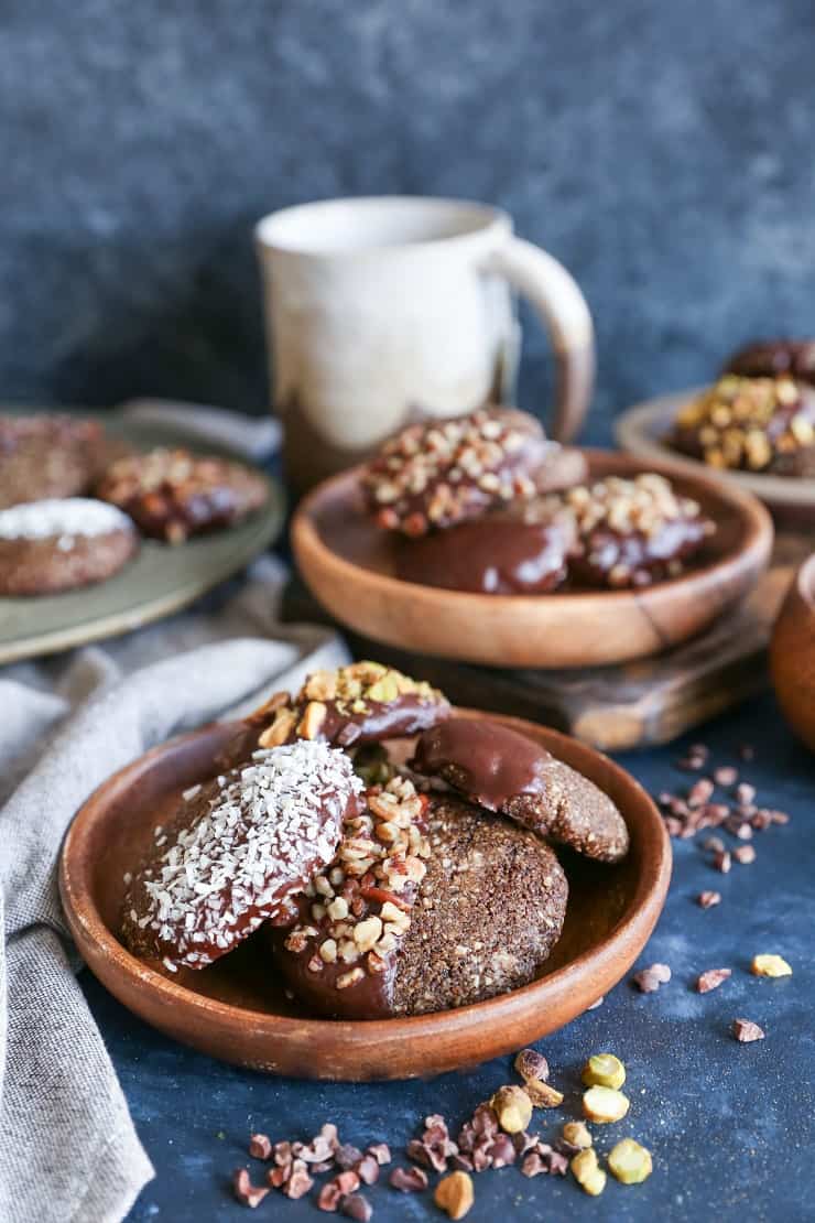 Chocolate-Dipped Molasses Cookies - paleo, vegan, grain-free, refined sugar-free, and healthy! The perfect Christmas cookie