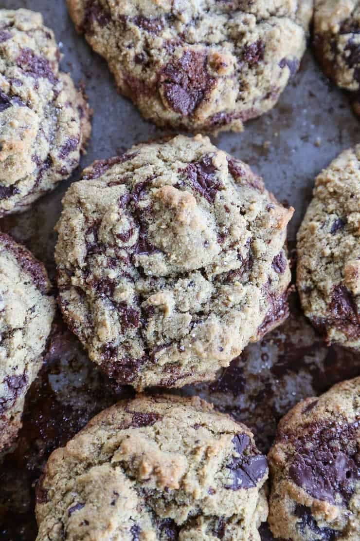 The BEST gooey Paleo Chocolate Chip Cookies! These grain-free cookies taste just like classic homemade chocolate chip cookies.