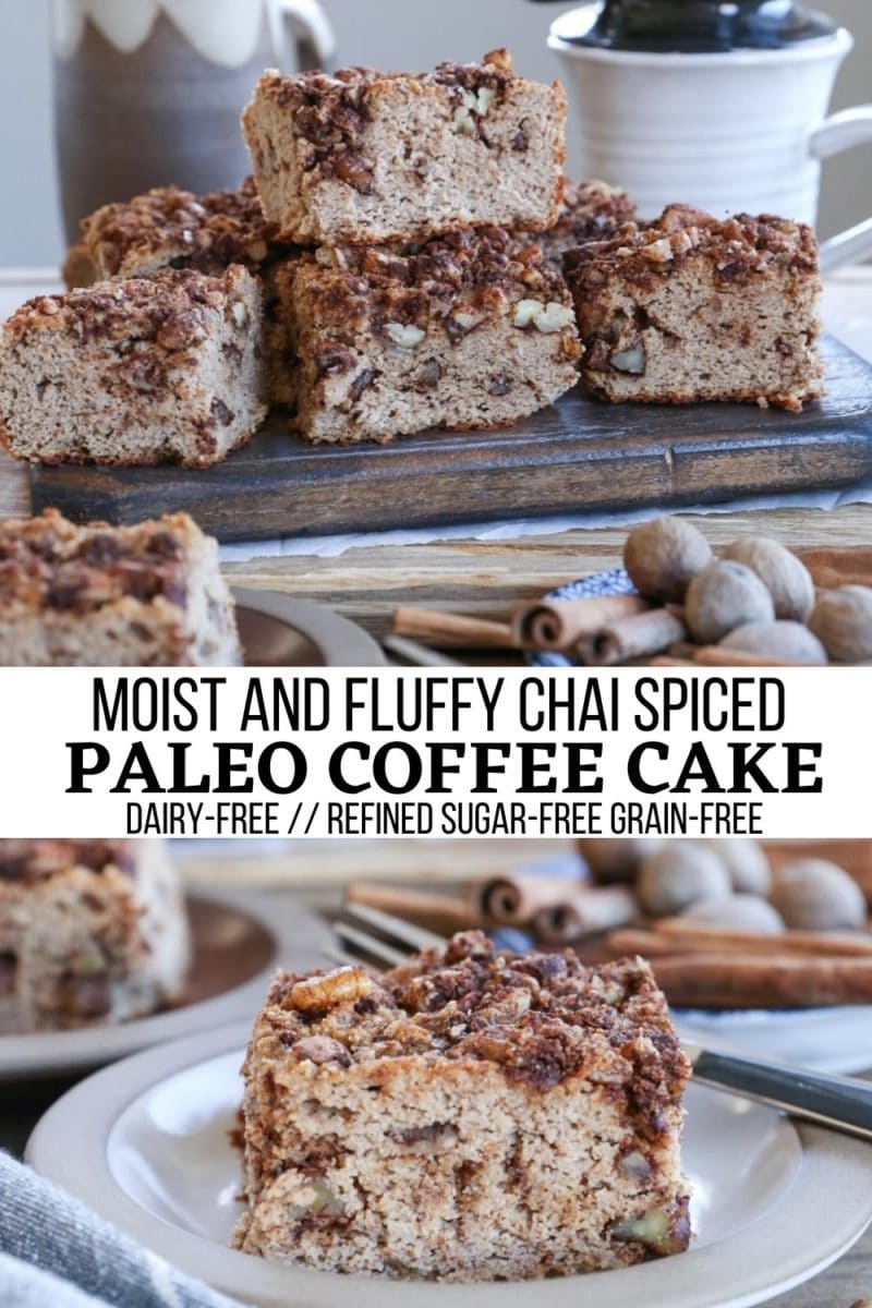 Moist & Fluffy Chai-Spiced Paleo Coffee Cake - grain-free, dairy-free, refined sugar-free healthy coffee cake recipe! Lower carb and delicious!