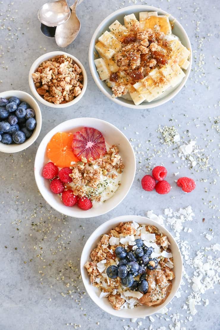 CINNAMON RAISIN PALEO GRANOLA (VEGAN) Cinnamon Raisin Paleo Granola (Vegan) - made with nuts, seeds, nut butter, and pure maple syrup for a nutritious gluten-free breakfast or snack.
