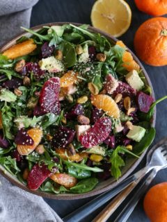 Citrus Roasted Beet Salad with avocado, pistachios, hemp seed, and lemon dressing - a vitamin-packed adventure for a clean meal #vegan #paleo #healthy