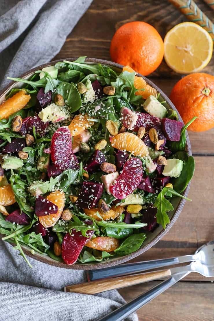 Citrus Roasted Beet Salad with avocado, pistachios, hemp seed, and lemon dressing - a vitamin-packed adventure for a clean meal #vegan #paleo #healthy