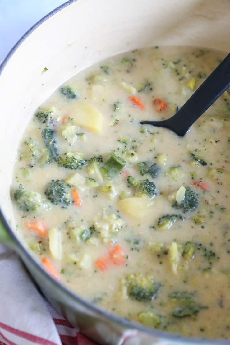 Vegan Broccoli Cheddar Soup - dairy-free, gluten-free, healthy, paleo, and delicious