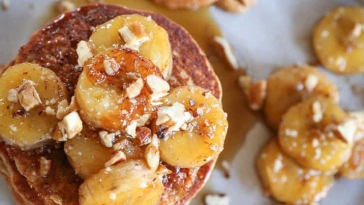Bananas Foster Banana Pancakes - an epic banana experience. These gluten-free banana pancakes are made with rice flour and almond flour in your blender