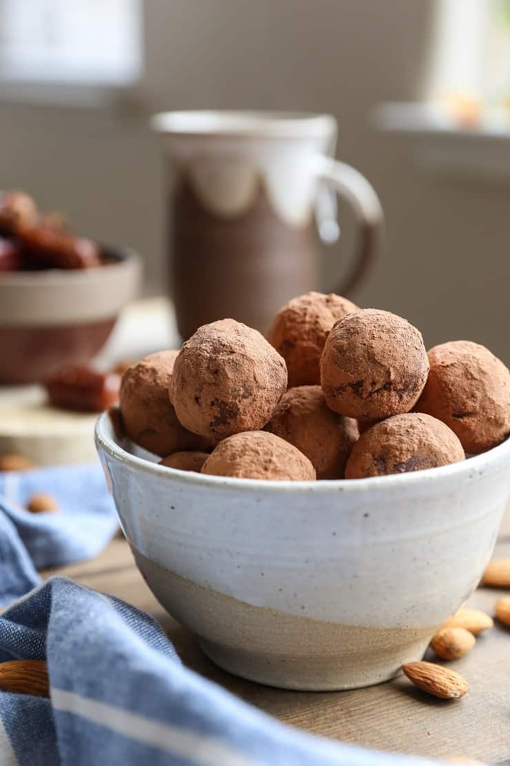 Chocolate Fat Balls made with nuts, seeds, dates, and cacao powder. These easy-to-prepare treats are perfect for snacking.