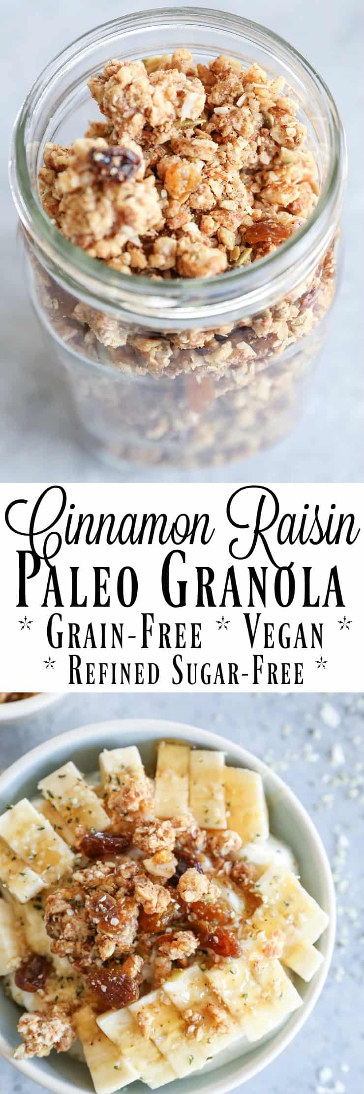 Cinnamon Raisin Paleo Granola - grain-free, refined sugar-free, vegan, and healthy! A nutritious breakfast or snack