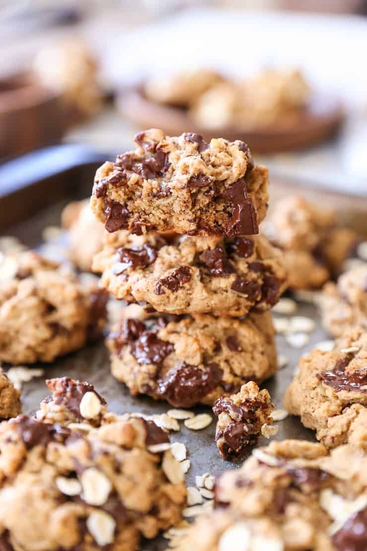 Gluten-Free Oatmeal Cookies (Two Ways!) - a chocolate chip option and white chocolate dried cranberry option. This refined sugar free recipe is healthy and delicious!