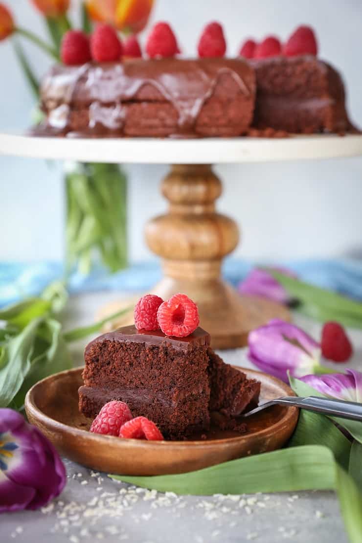 Paleo Chocolate Cake with rich Chocolate Ganache - this healthier grain-free take on classic chocolate cake is made easily in your blender