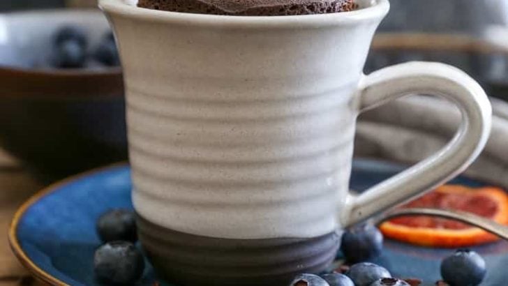 Easy Paleo Chocolate Mug Cake - only a few ingredients are required to make this 5-minute grain-free chocolate cake for one!