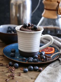 Paleo Chocolate Mug Cake - a 5-minute, healthy chocoalte cake recipe scaled down for one person. Grain-free, refined sugar-free, and dairy-free!
