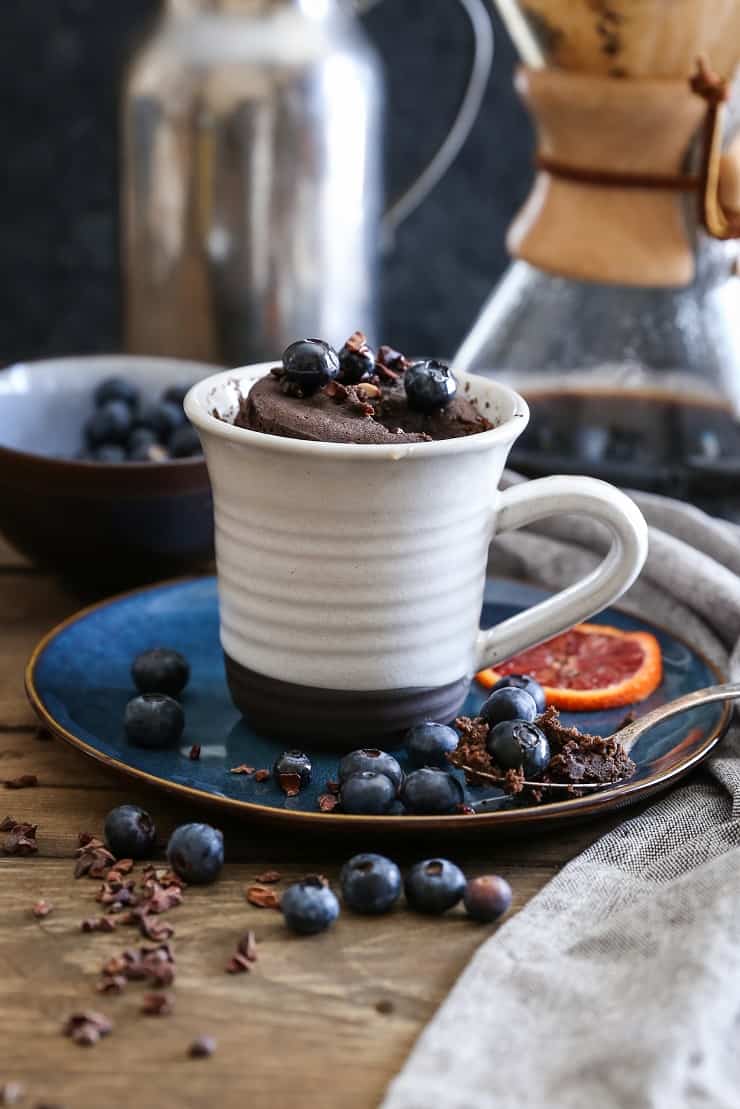 Paleo Chocolate Mug Cake - a 5-minute, healthy chocoalte cake recipe scaled down for one person. Grain-free, refined sugar-free, and dairy-free!