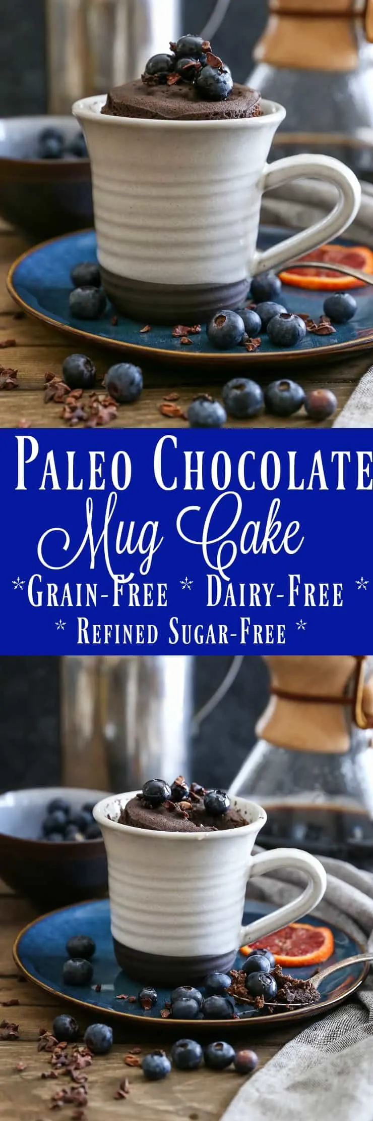 5-Minute Paleo Chocolate Mug Cake made grain-free, refined sugar-free, and dairy-free. This healthy cake-for-one takes hardly any effort to make and is absolutely delicious!