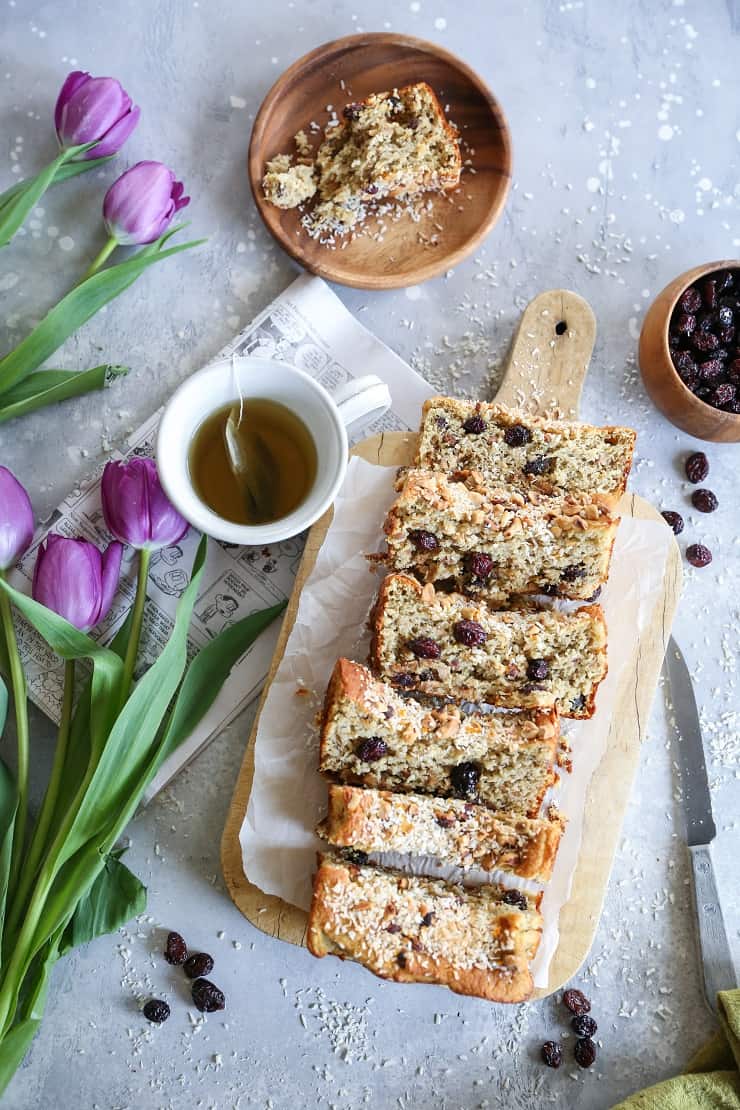 Paleo Cranberry Orange Bread - grain-free, refined sugar-free, dairy-free, gluten-free, and healthy. #breakfast #snack #recipe