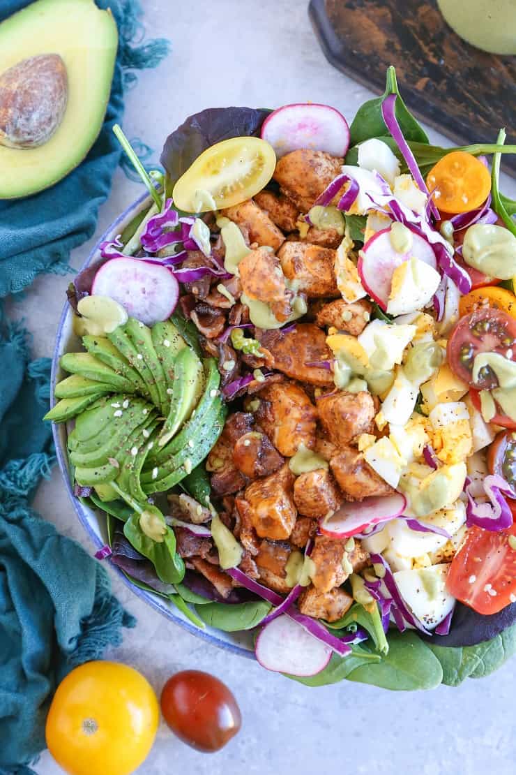 California Cobb Salad with Chipotle Avocado Ranch Dressing - a fresh and unique take on the classic cobb salad