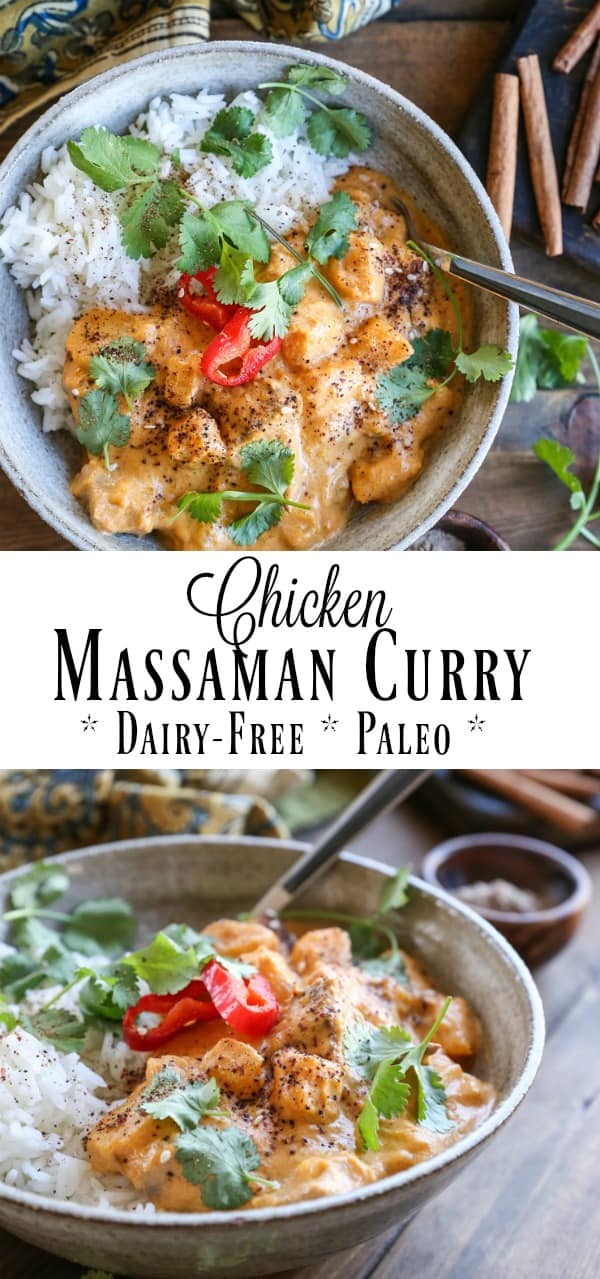 Chicken Massaman Curry - a classic Thai dish of chicken and butternut squash stewed in flavorful coconut milk sauce