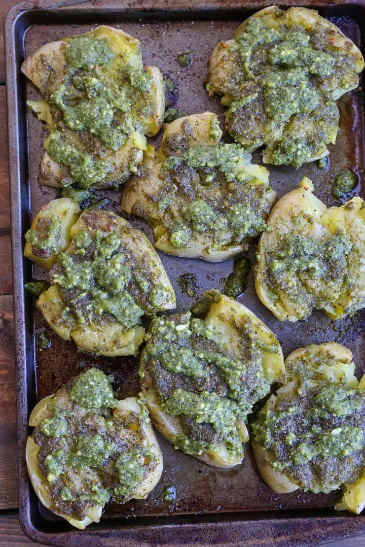 Pesto Smashed Potatoes - an easy, healthy side dish to go alongside all your favorite main entrees