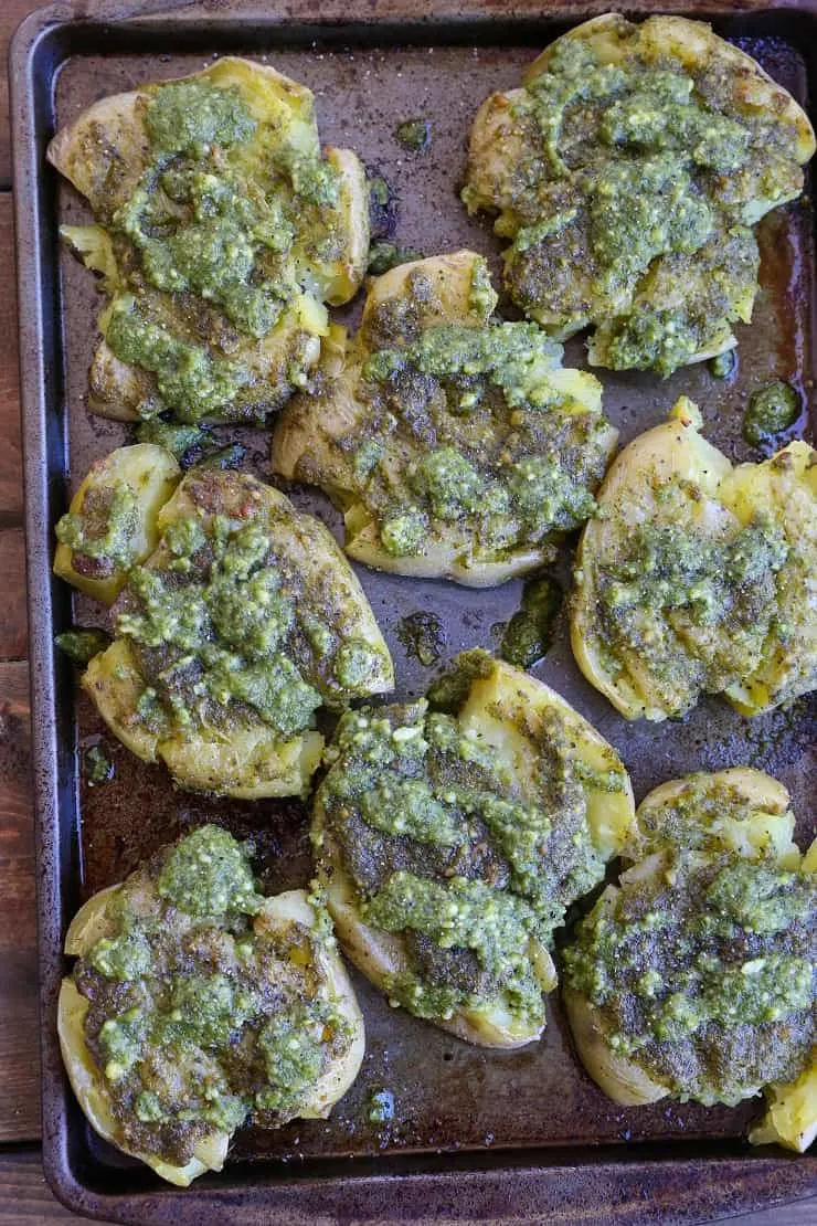 Pesto Smashed Potatoes - an easy, healthy side dish to go alongside all your favorite main entrees