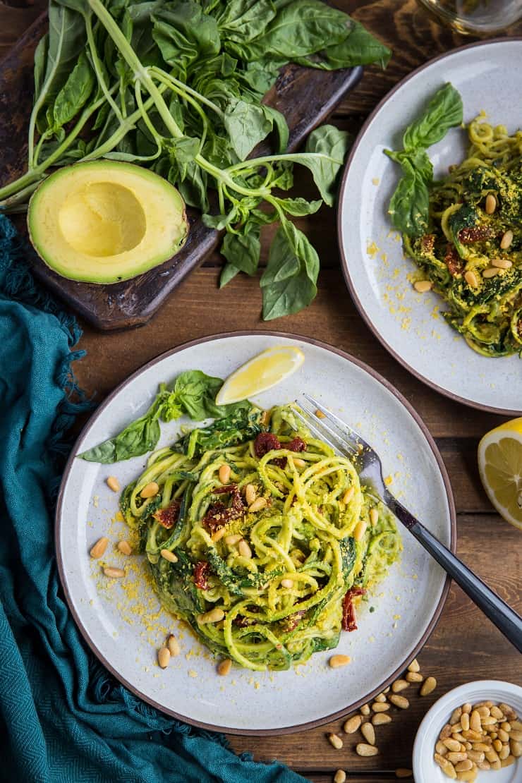 Avocado Pesto Zoodles with Sun-Dried Tomatoes - The Roasted Root