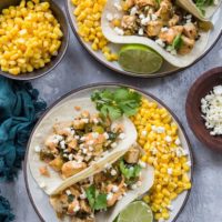 Green Chili Chicken Tacos with Mexican Street Corn - a flavorful festive healthy fresh gluten-free meal