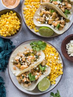 Green Chili Chicken Tacos with Mexican Street Corn - a flavorful festive healthy fresh gluten-free meal