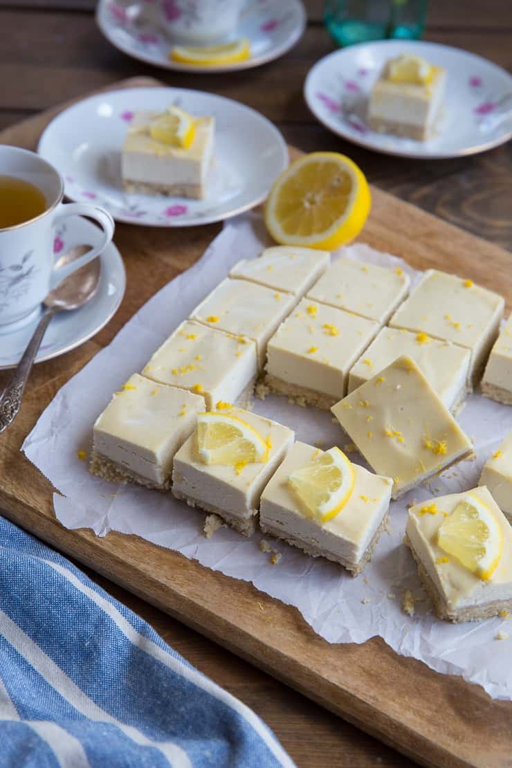 No-Bake Paleo Lemon Bars made with cashews and pure maple syrup with a walnut crust - vegan, grain-free, dairy-free, and healthier than classic lemon bars