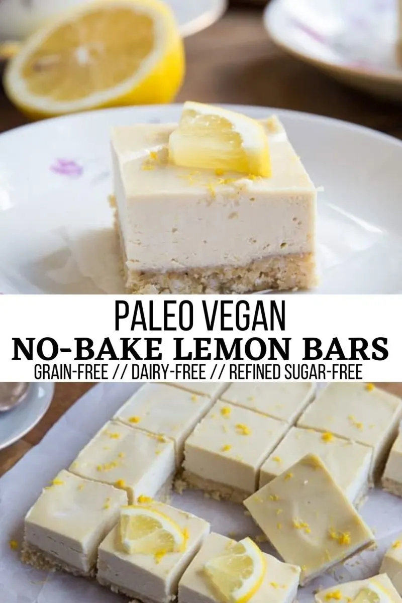 Paleo Vegan No-Bake Lemon Bars collage for pinterest
