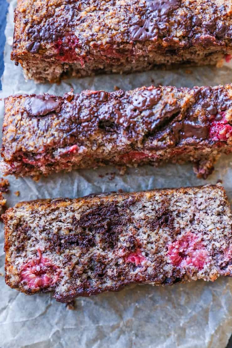 Grain-Free Paleo Raspberry Chocolate Chunk Banana Bread. This paleo banana bread recipe is grain-free, refined sugar-free, dairy-free, and delicious