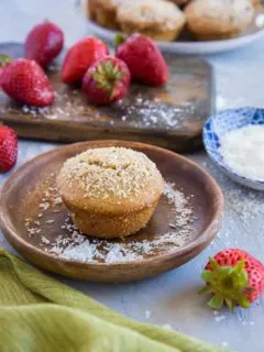 Paleo Strawberry Muffins made with almond flour and coconut sugar. These healthy muffins are grain-free, dairy free, and refined sugar-free