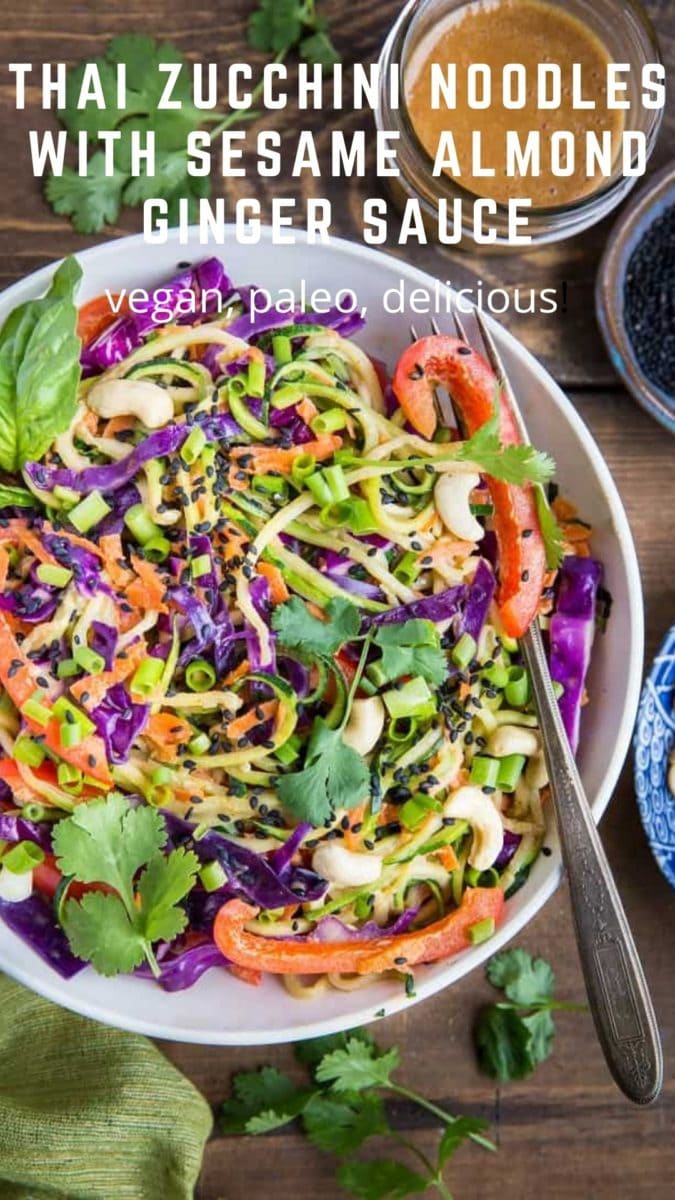 Thai Zoodles with Sesame Almond Ginger Sauce is a flavorful, fresh way of taking in your veggies!