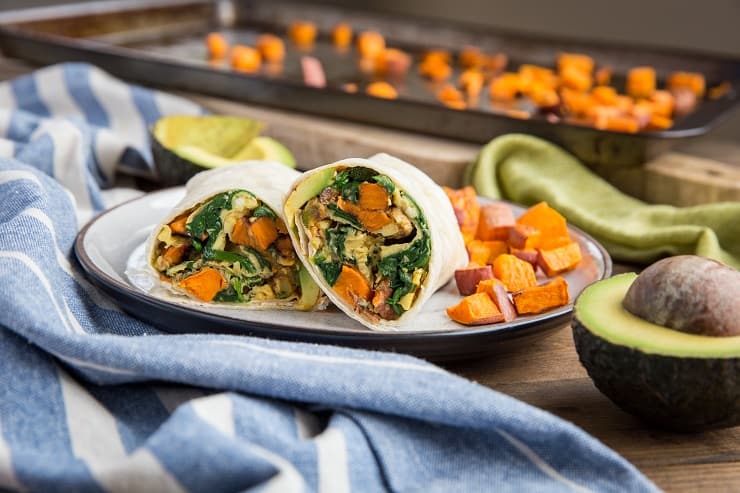 Roasted Veggie and Avocado Breakfast Burritos with sweet potato and zucchini - these healthy breakfast burritos are packed with nutrients.