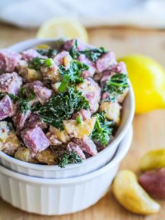 Roasted Fingerling Potato Salad - a lightened up healthier potato salad recipe perfect for sharing with friends and family.