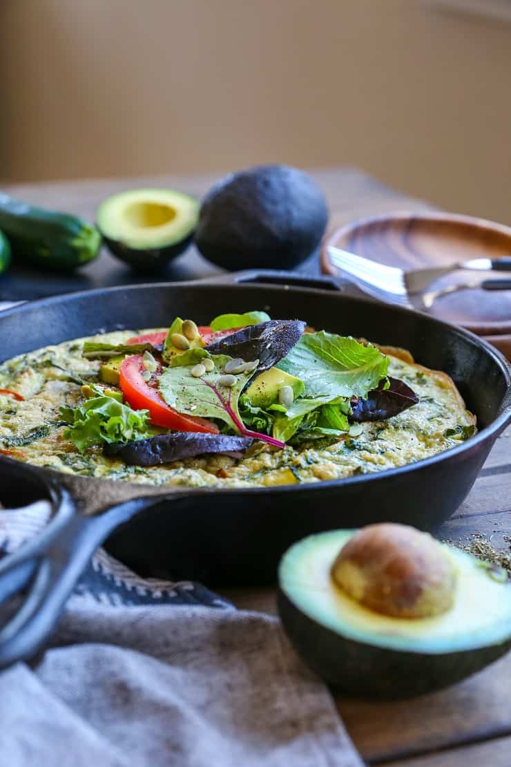 Summer Vegetable Avocado Frittata - a veggie-packed frittata recipe with zucchini, yellow squash, kale, and avocado