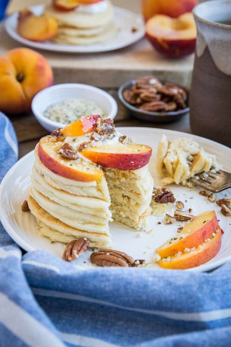 Buttermilk Paleo Pancakes made with almond flour, coconut milk, cider vinegar, and tapioca flour - an easy grain-free pancakes recipe