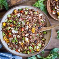 Mango Edamame Quinoa Salad in a large bowl, ready to serve