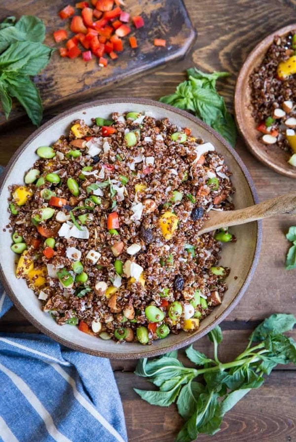Mango Edamame Quinoa Salad in a large bowl, ready to serve