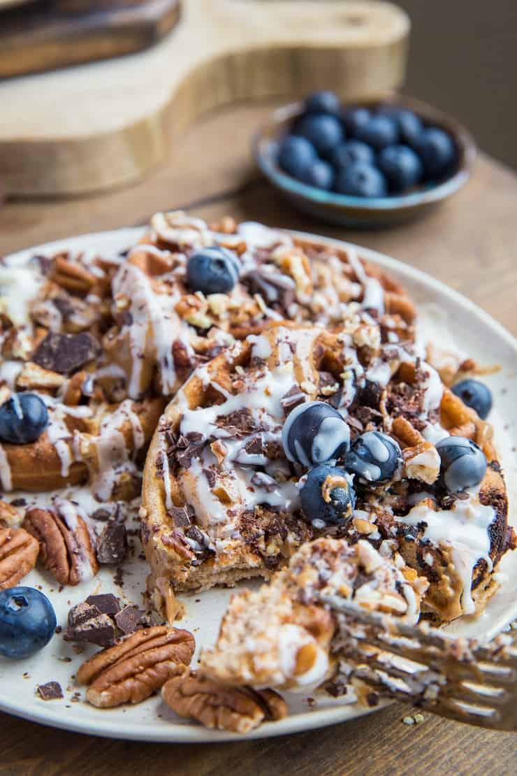 Paleo Chocolate Pecan Waffles - gluten-free, grain-free, dairy-free healthy waffle recipe using your blender