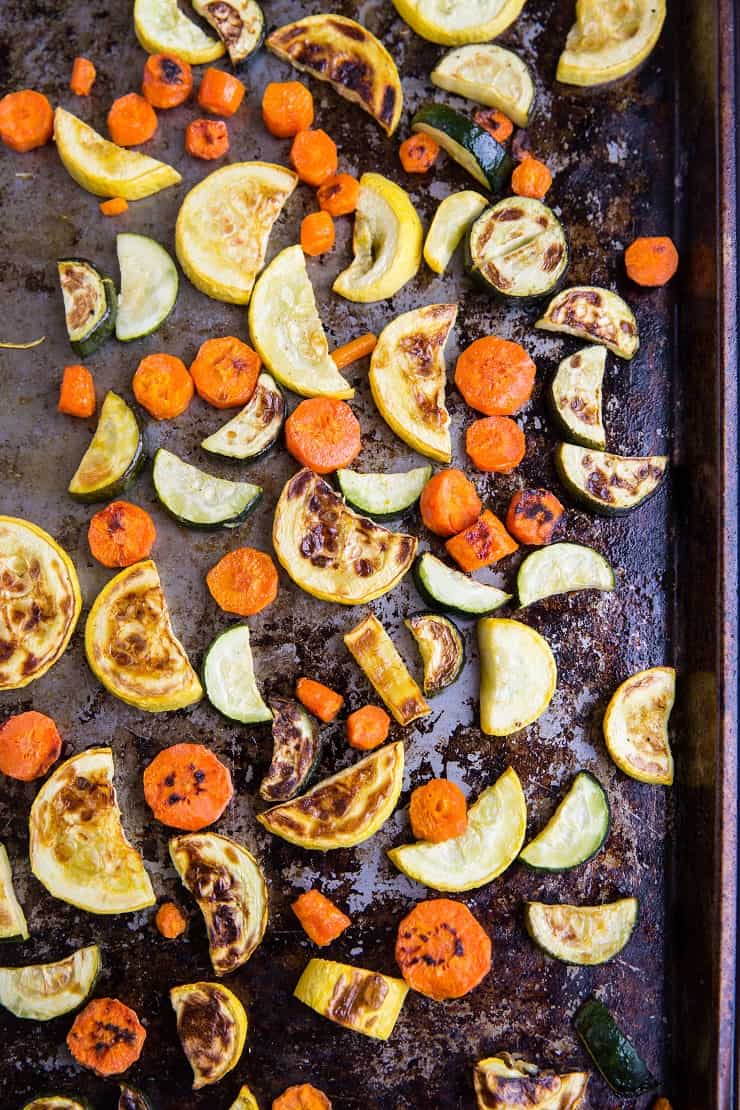 Roasted zucchini, yellow squash and carrots