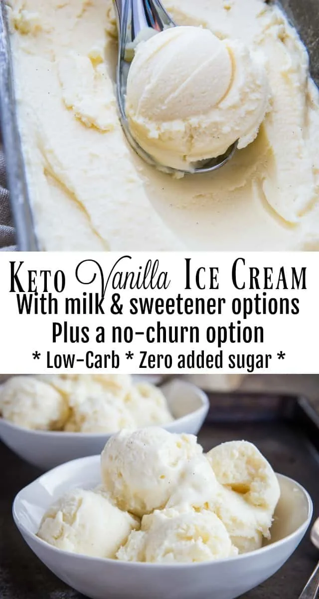 Keto Vanilla Ice Cream - a low-carb ice cream recipe with milk and sweetener options for a delicious creamy sugar-free dessert | TheRoastedRoot.net #keto #lowcarb