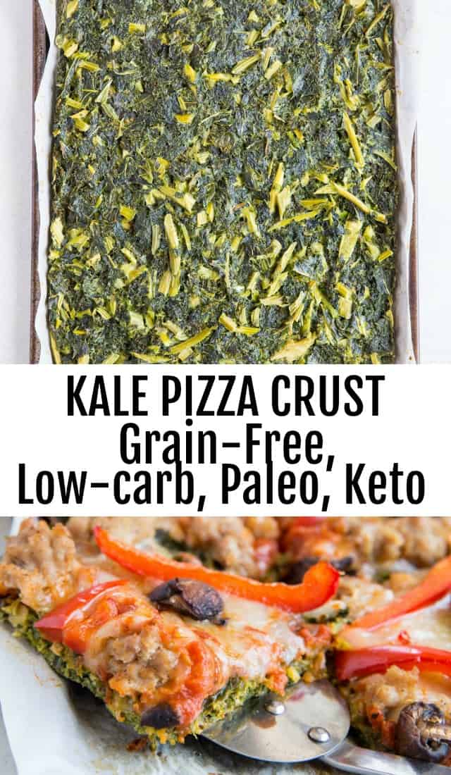 Kale Pizza Crust - low-carb, keto, paleo, gluten-free, and grain-free. This pizza crust recipe is easy to prepare and is an awesome low-carb pizza option