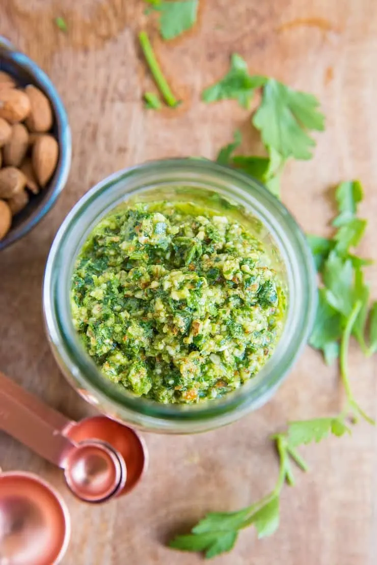 Low-FODMAP Pesto Sauce - a garlic-free, dairy-free recipe for pesto sauce that is Low-FODMAP and vegan - perfect for those with food sensitivities